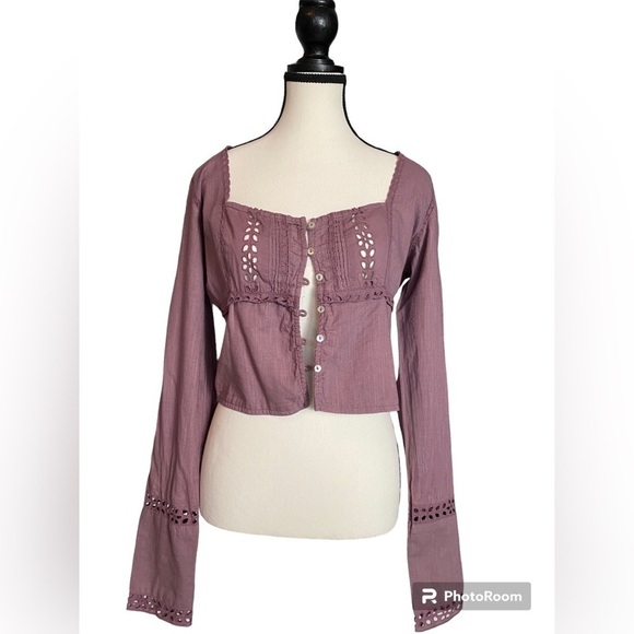 Free People Joi cropped cotton top purple M milkmaid y2k cottage corset whimsy - Picture 3 of 9